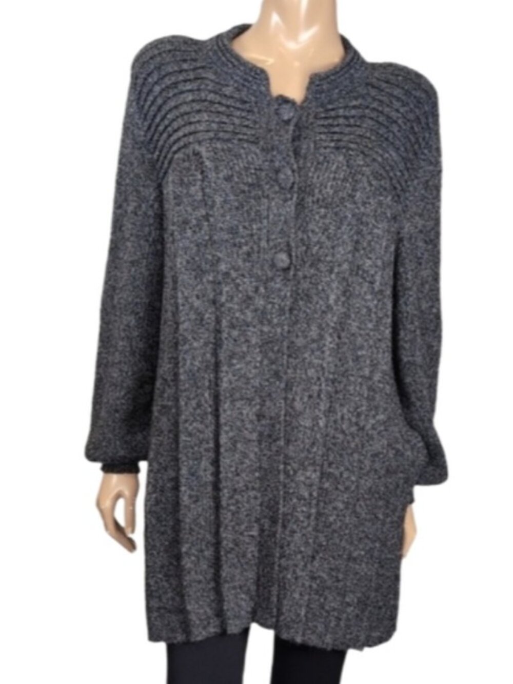 Peruvian Link Alpaca Collection Pleated Cardigan Sweater Grey Womens One Size